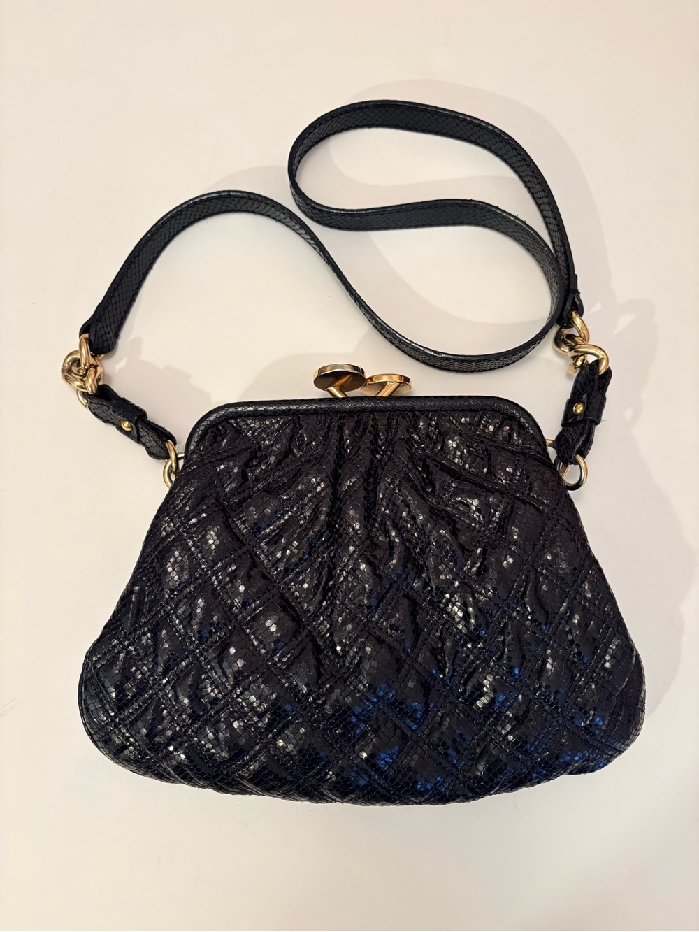 Marc Jacobs Black Quilted Python Stardust Little Stam Bag - RE09